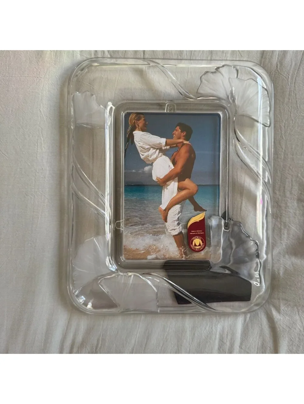 Vintage WaltherGlas Germany Crystal Picture Frame Frosted Ginkgo Leaf 4x6 Mikasa